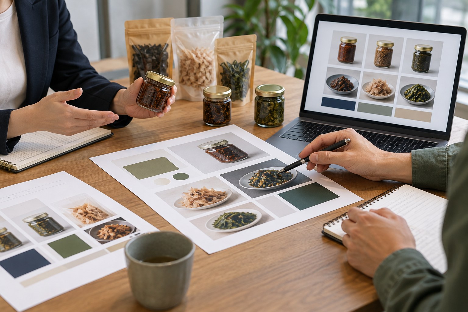 Concept presentation of Japanese food samples to a prospective business buyer