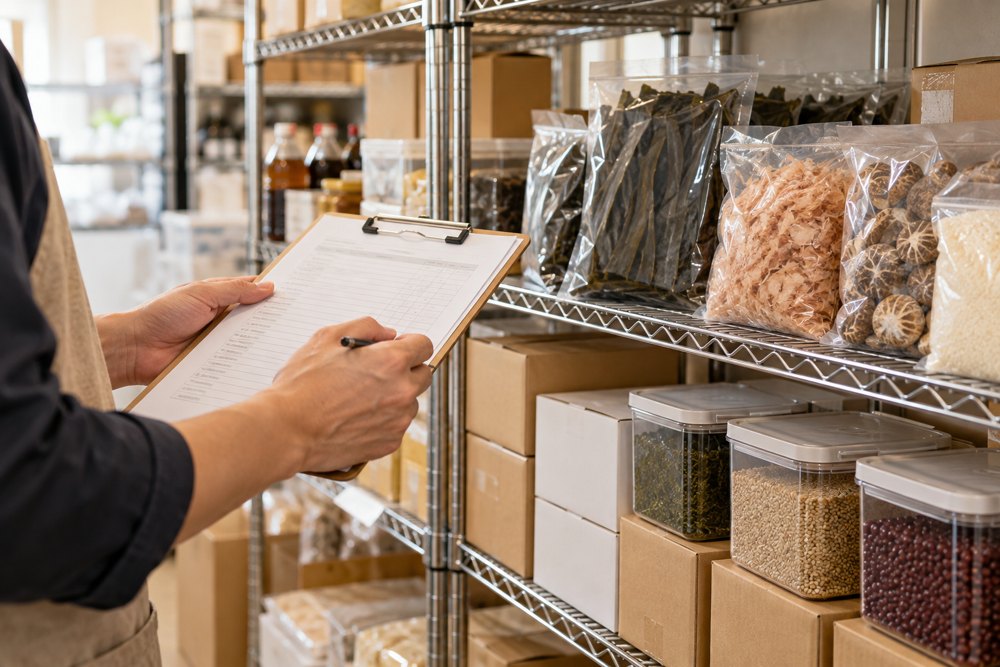 Illustrative concept of food storage and an inventory check