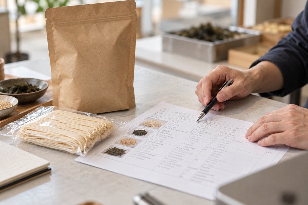 Illustrative concept of food packaging and specification review